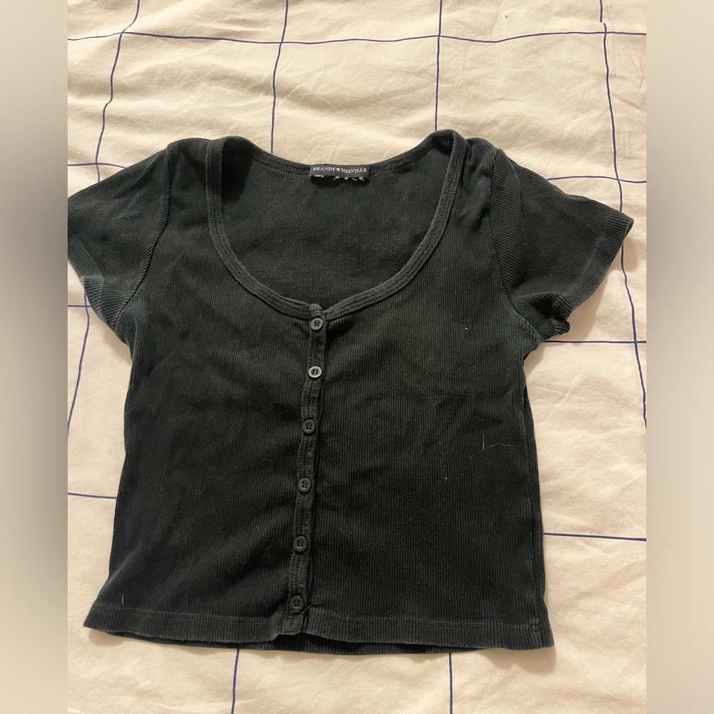 Brandy Melville Black Button-Up Short Sleeve Top